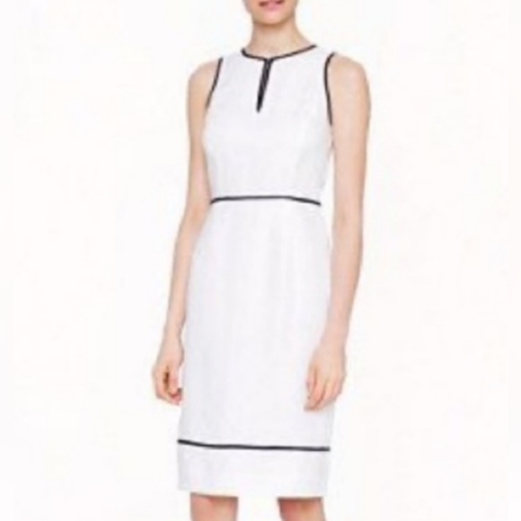 J. Crew White Linen Black Piping Sheath Dress Sleeveless Crew Neck Midi size 8 - Picture 1 of 12